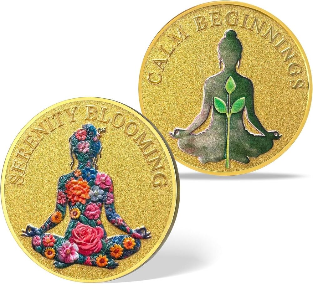 Sobriety Affirmation Coin Meditating Woman AA Chip Medallion Calm Beginnings New